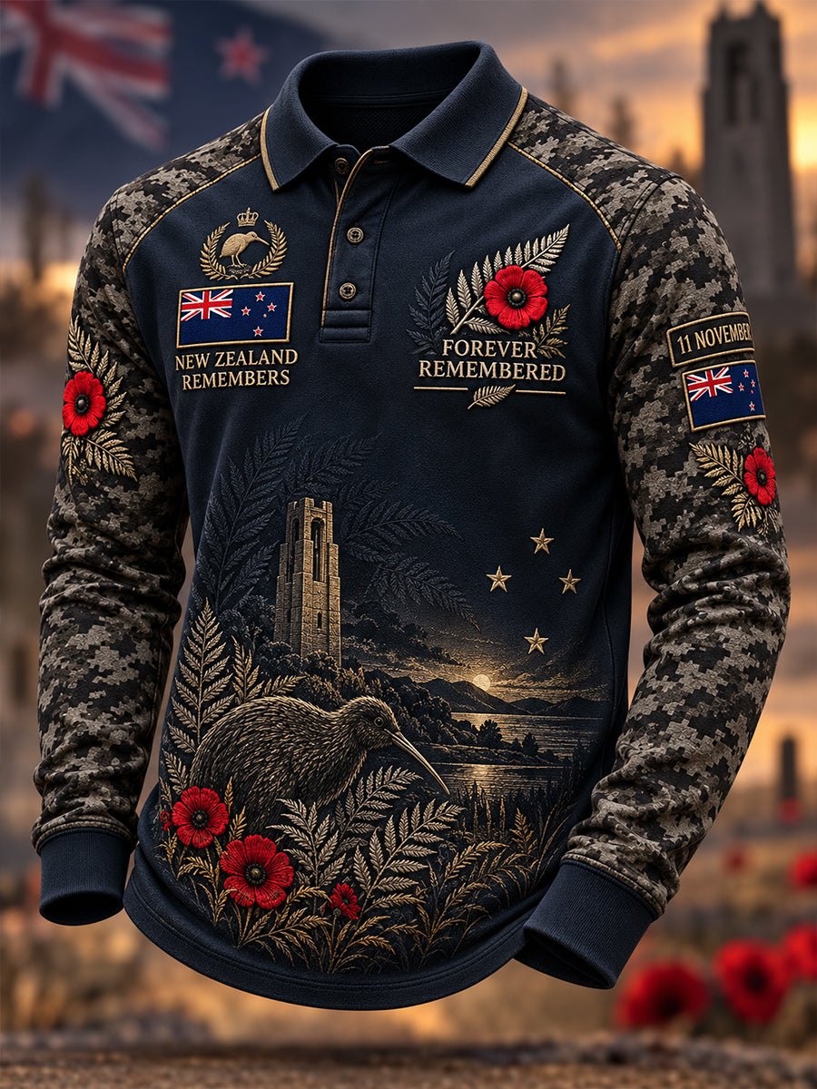 Men's New Zealand Veterans Remembrance Day Waffle Long Sleeve T-Shirt