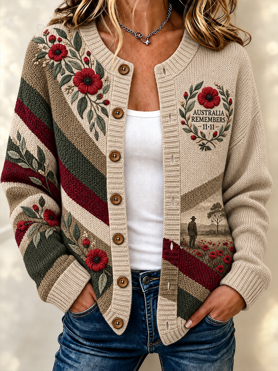Women's Australian Veterans Remembrance Day Print Button Cardigan