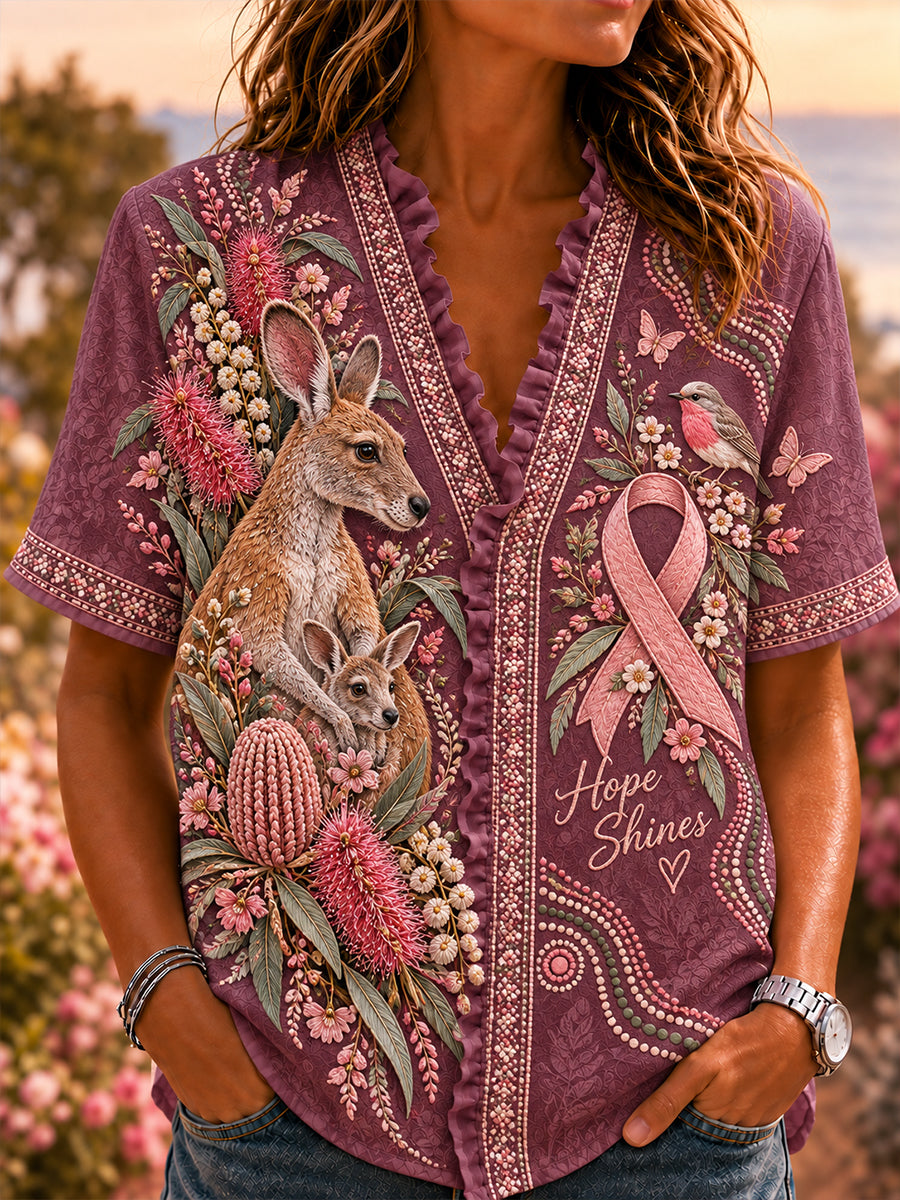 Women's Australia Breast Cancer Awareness  Cotton-Linen Shirt