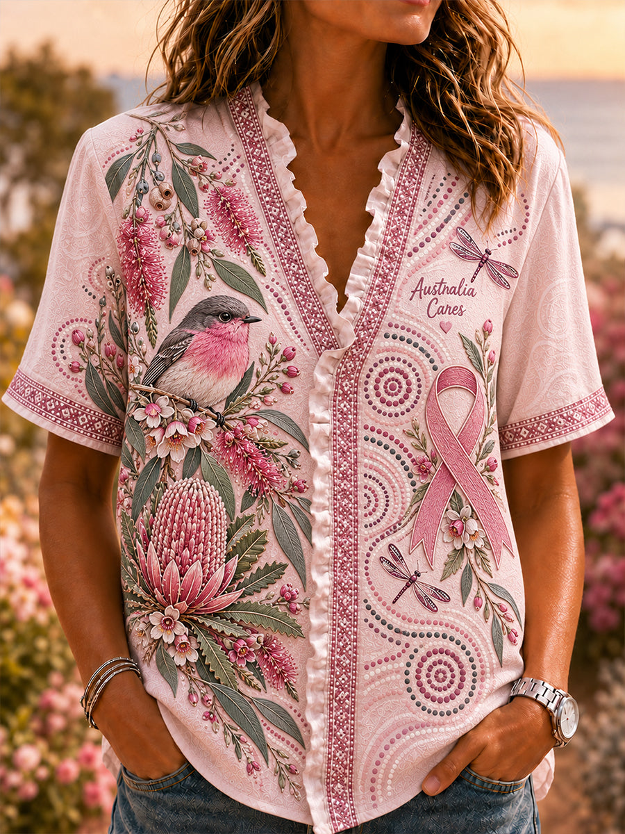 Women's Australia Breast Cancer Awareness Cotton-Linen Shirt