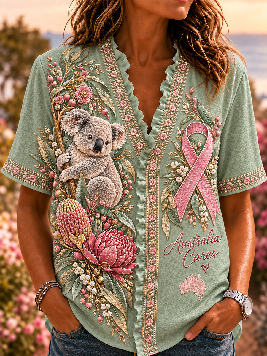 Women's Australia Breast Cancer Awareness Cotton-Linen Shirt