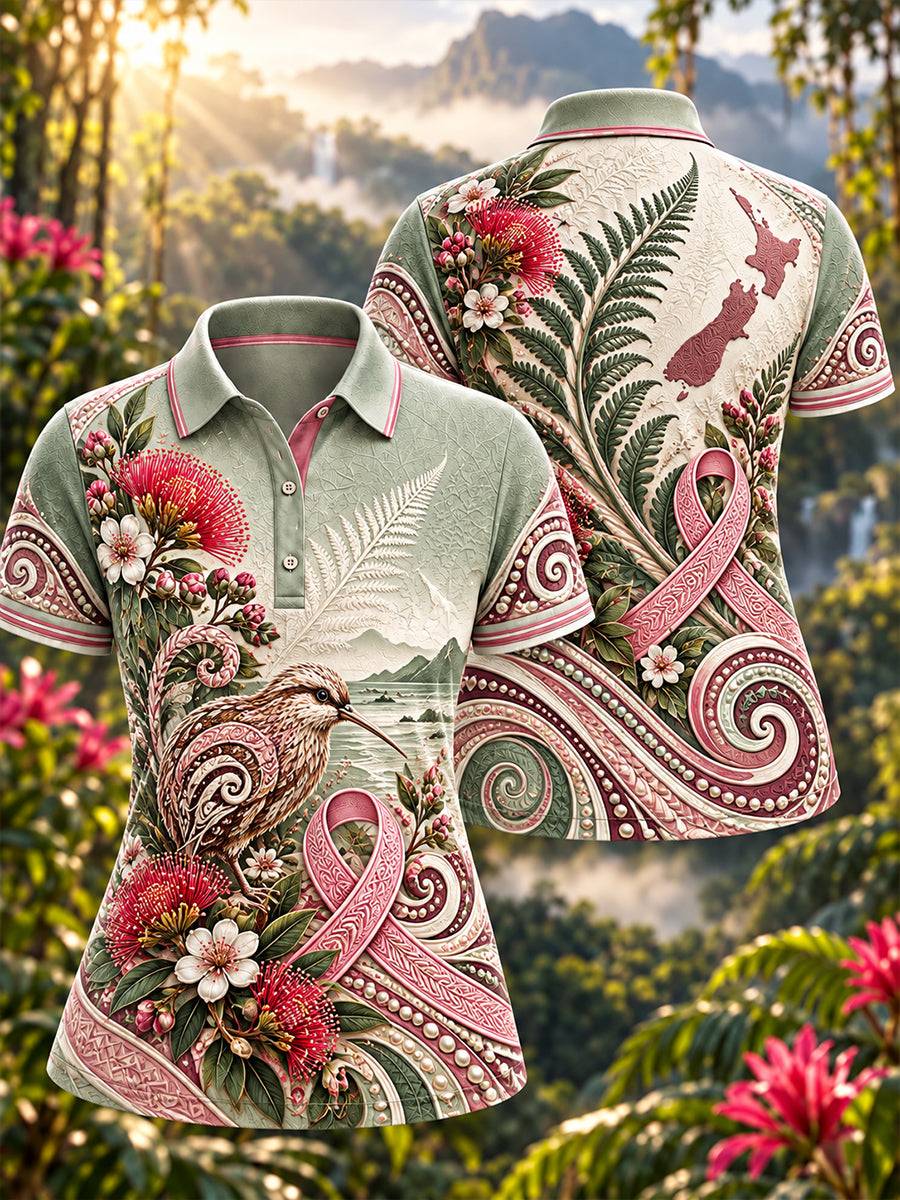 Women's New Zealand Breast Cancer Awareness Polo T-Shirt