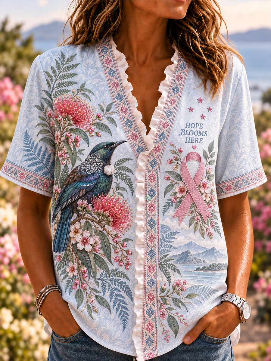 Women's New Zealand Breast Cancer Awareness Cotton-Linen Shirt