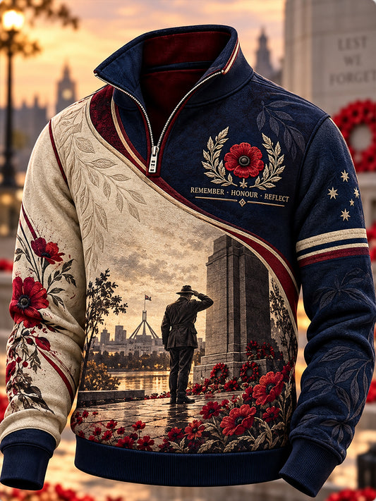 Men's Australian Veteran Remembrance Day Long-Sleeve Stand-Collar Sweatshirt