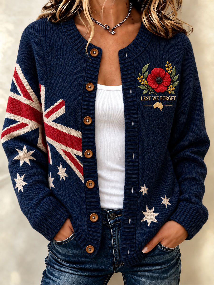 Women's  Australian Veterans Remembrance Day  Print Button Cardigan