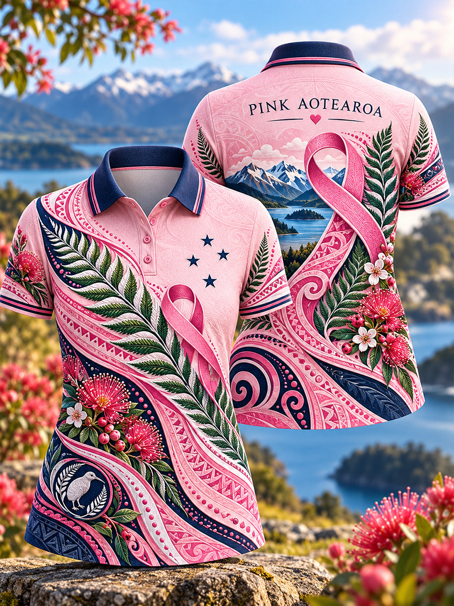 Women's New Zealand Breast Cancer Awareness Polo T-Shirt