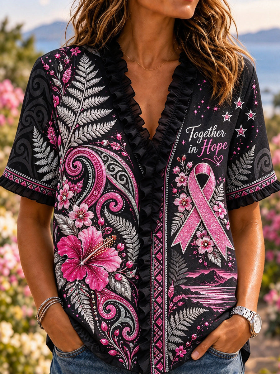 Women’S New Zealand Breast Cancer Awareness Cotton-Linen Shirt