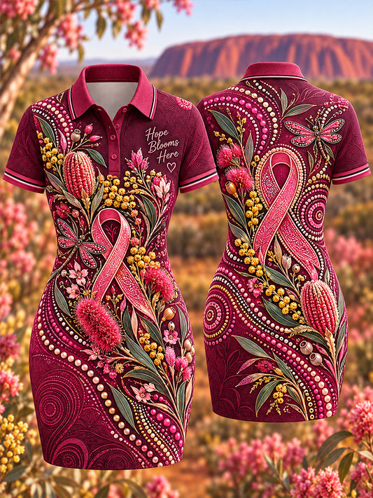 Women's Breast Cancer Awareness And Prevention In Polo Dress