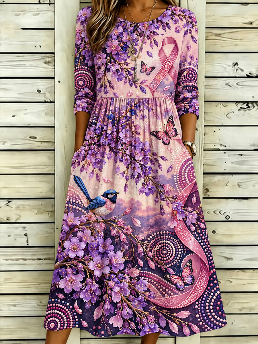 Women's Breast Cancer Awareness And Prevention In Australia  Art Printed Linen Dress