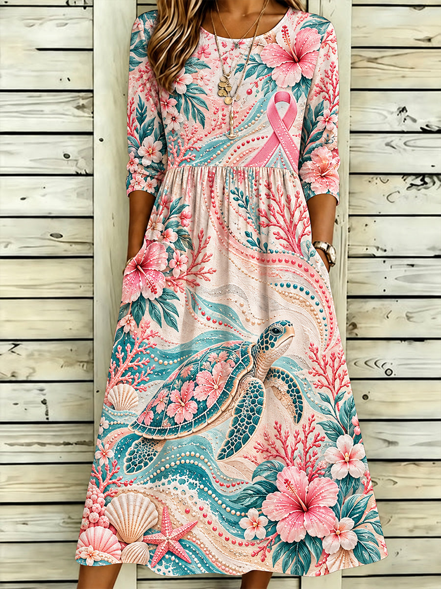 Women's Breast Cancer Awareness And Prevention In Australia  Art Printed Linen Dress