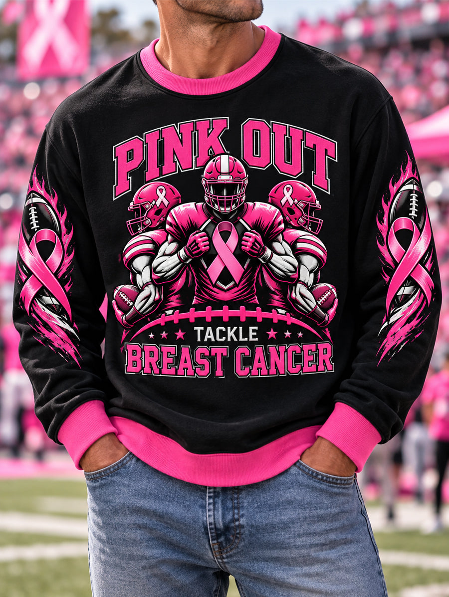 Men's Pink Out Tackle Breast Cancer Print Breast Cancer Awareness Sweatshirt