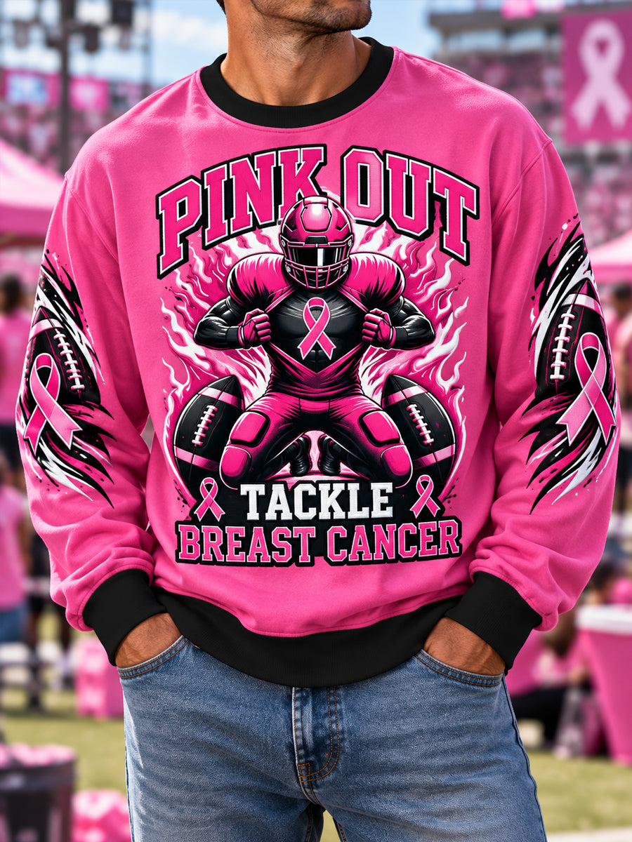 Men's Pink Out Tackle Breast Cancer Print Breast Cancer Awareness Sweatshirt