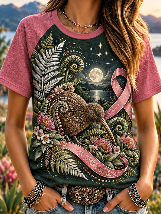 Women's New Zealand Breast Cancer Awareness Round Neck Short Sleeve T-Shirt