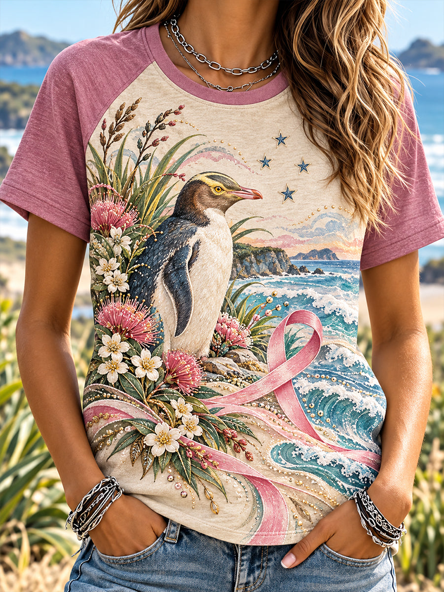 Women's New Zealand Breast Cancer Awareness Round Neck Short Sleeve T-Shirt