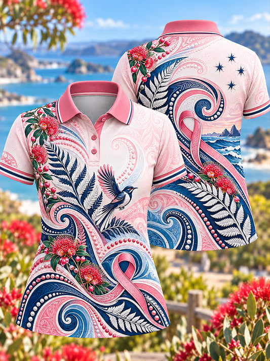 Women's New Zealand Breast Cancer Awareness Polo T-Shirt