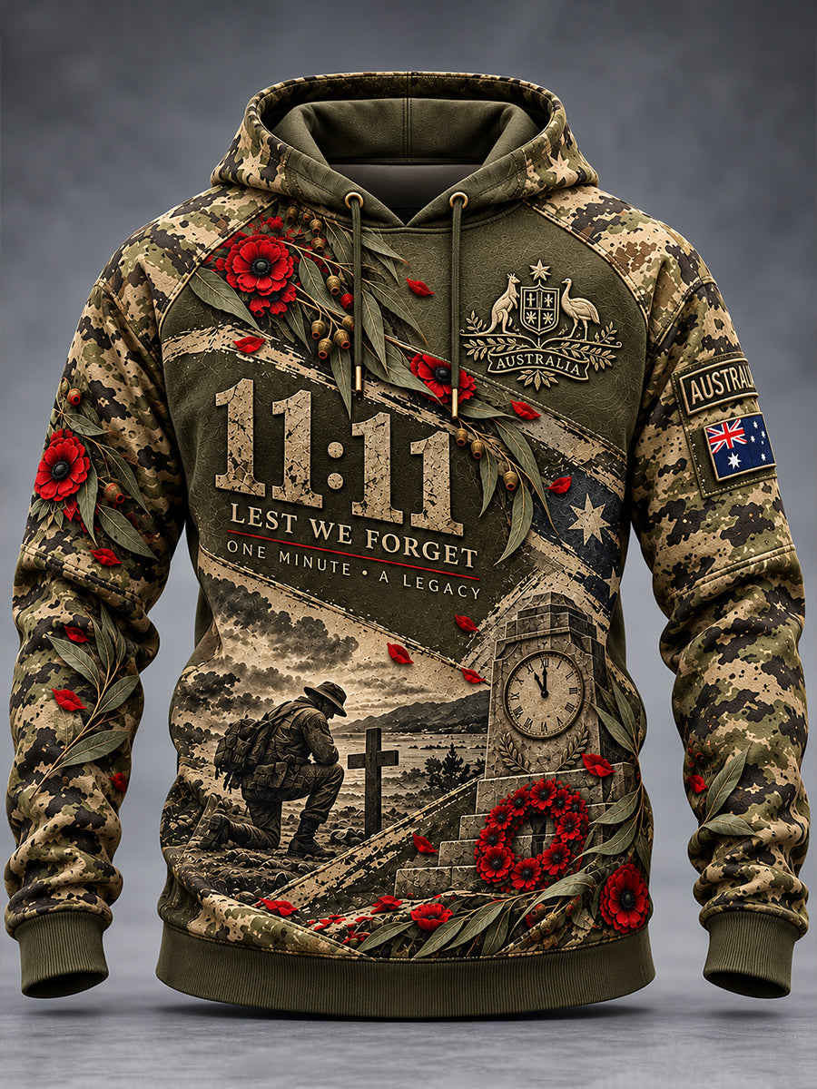 Men's Australia Veterans Remembrance Day Oversized Drop-Shoulder Hoodie with Pockets