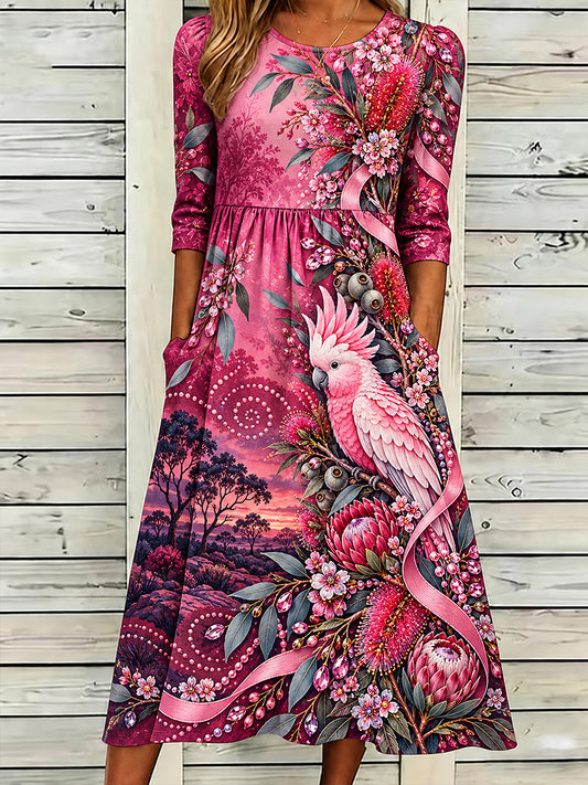 Women's Breast Cancer Awareness In Australia  Art Printed Linen Dress