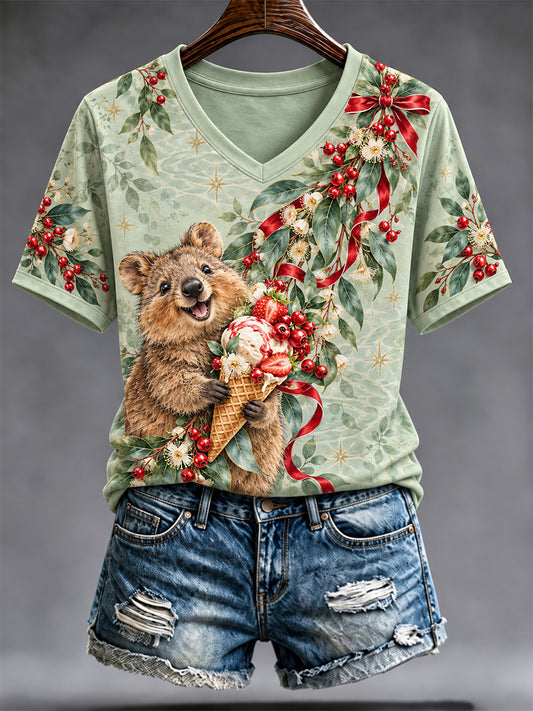 Women's Retro Australian Christmas V-Neck T-Shirt