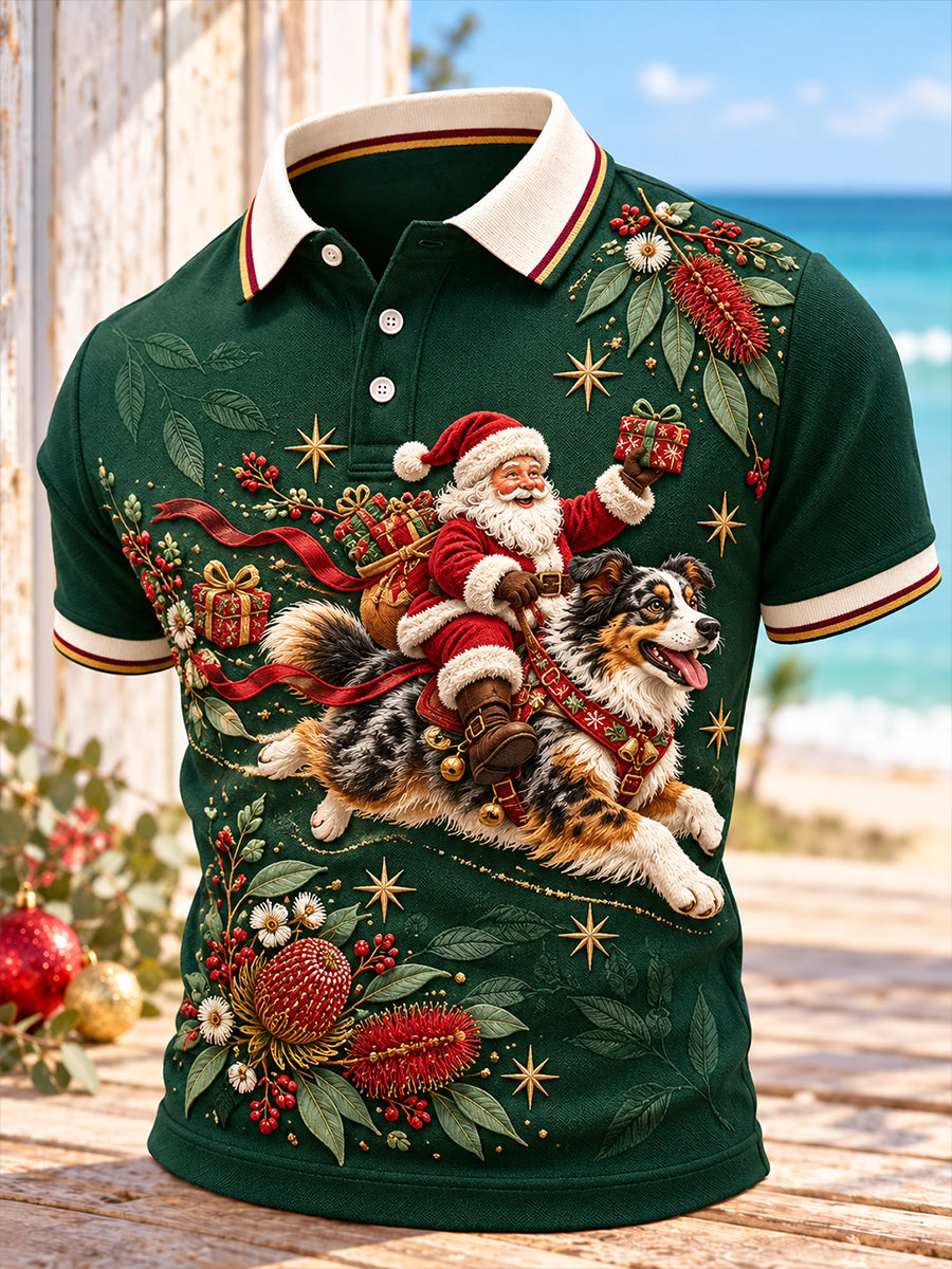 Men's Au Merry Aussie Christmas Art Print Short-Sleeved Polo Shirt