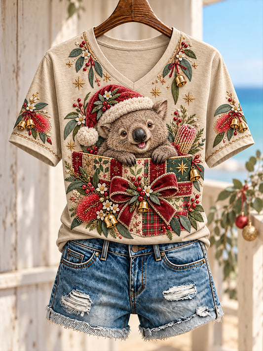 Women's Au Merry Aussie Christmas Printed  T-Shirt