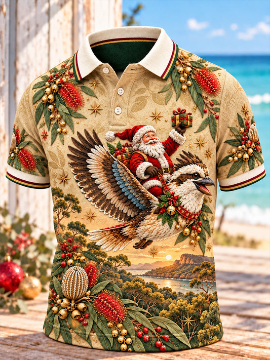 Men's Au Merry Aussie Christmas Art Print Short-Sleeved Polo Shirt
