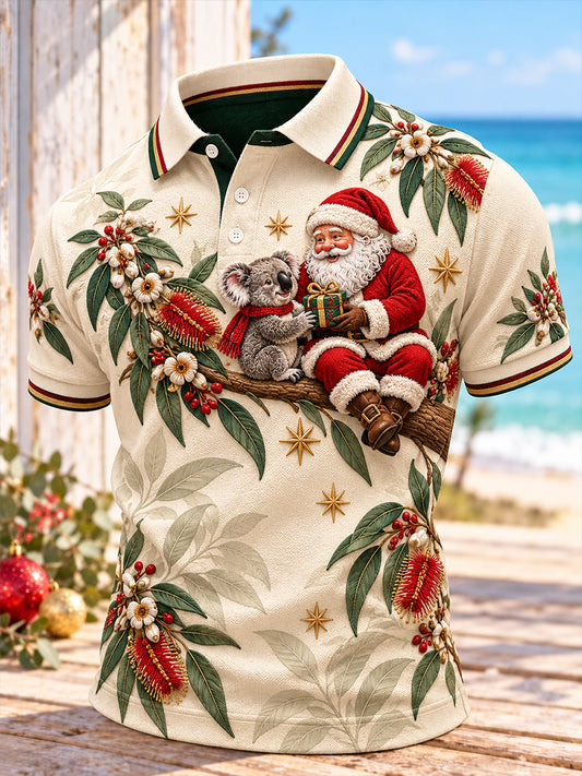 Men's Au Merry Aussie Christmas Art Print Short-Sleeved Polo Shirt