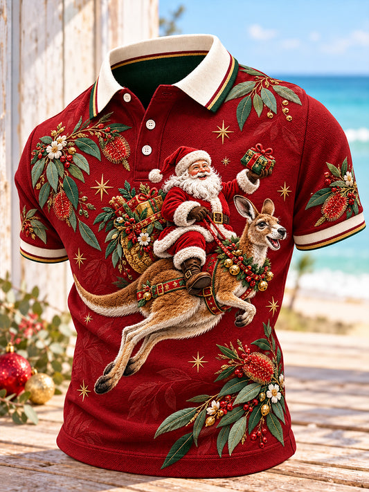 Men's Au Merry Aussie Christmas Art Print Short-Sleeved Polo Shirt
