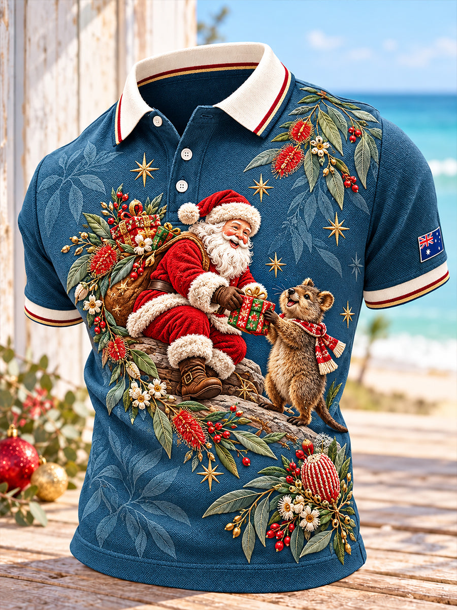 Men's Au Merry Aussie Christmas Art Print Short-Sleeved Polo Shirt