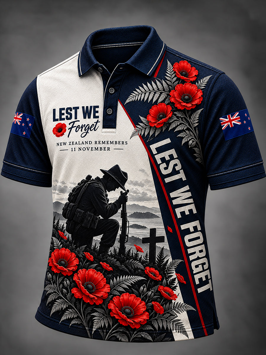 Men's New Zealand Veterans Remembrance Day Art Print Short-Sleeved Polo Shirt