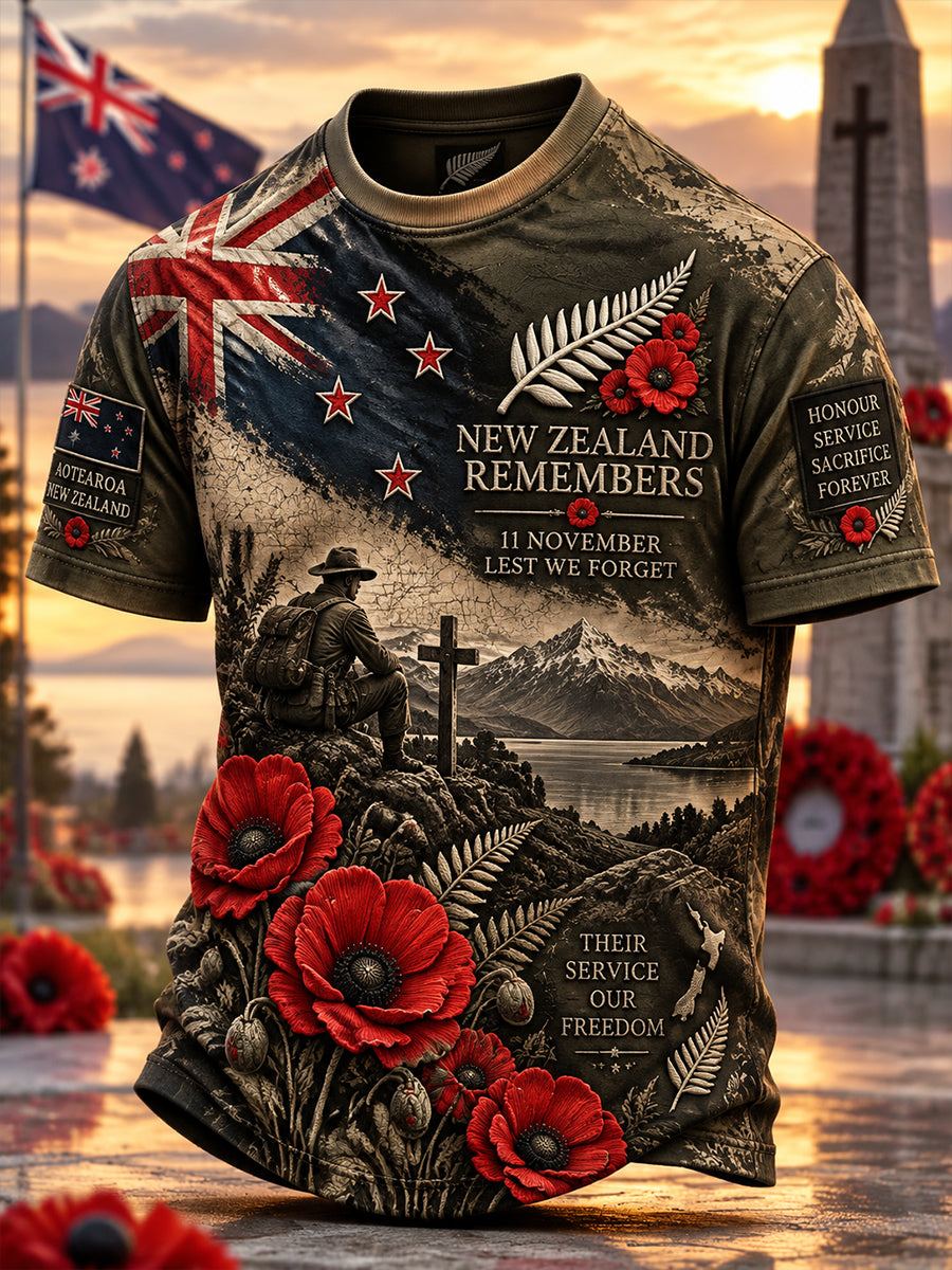 Men's New Zealand Veterans Remembrance Day Short Sleeve T-Shirt