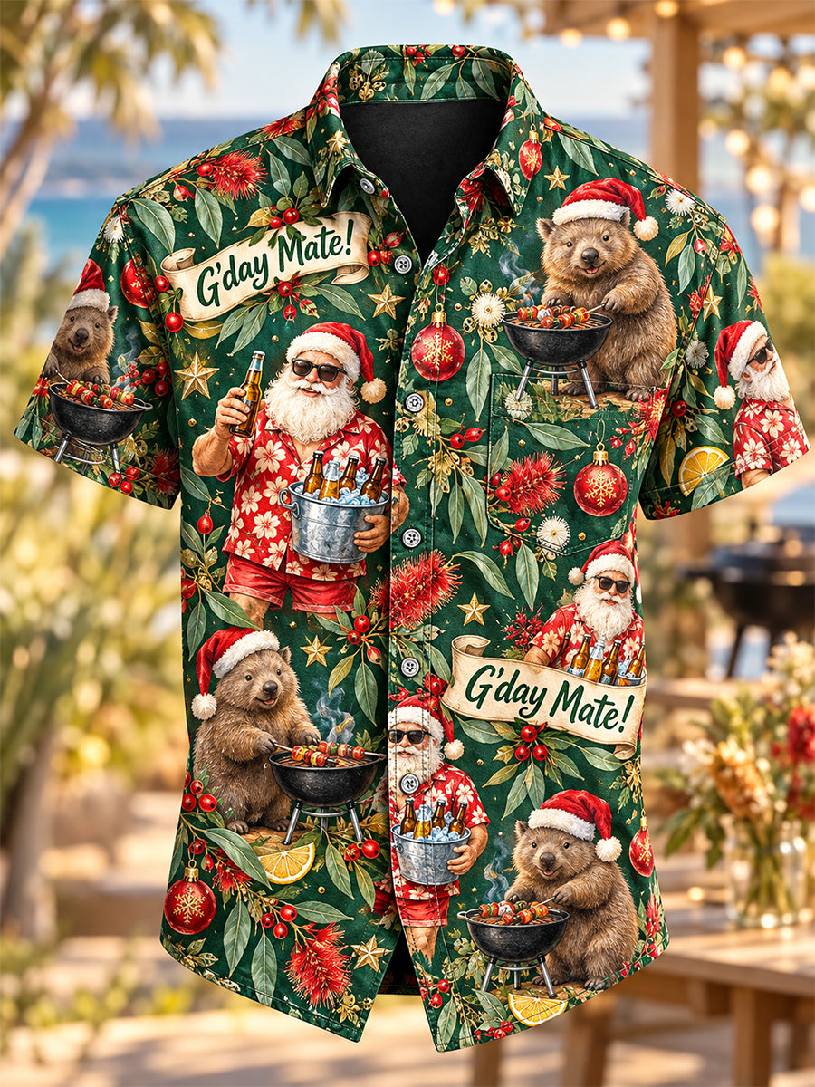 Women's Retro Australian Christmas Pocket Short-Sleeve Shirt
