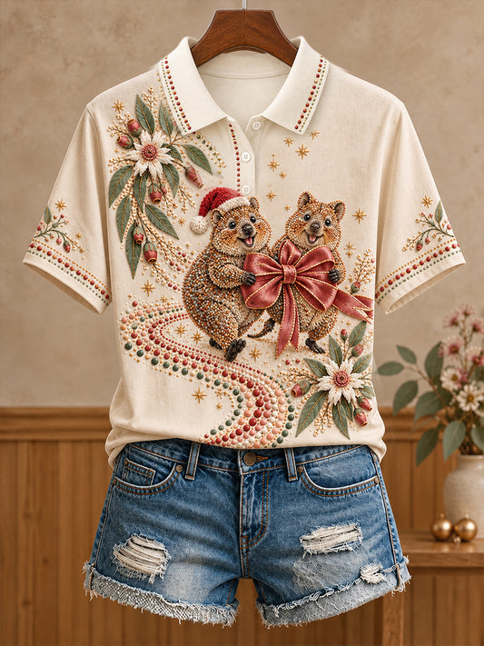 Women's AU Christmas Aboriginal Culture Art Printed Casual Tops