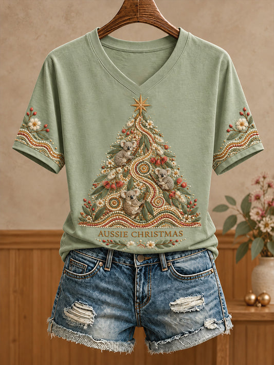Women's AU Christmas Aboriginal Culture Art Printed T-shirt