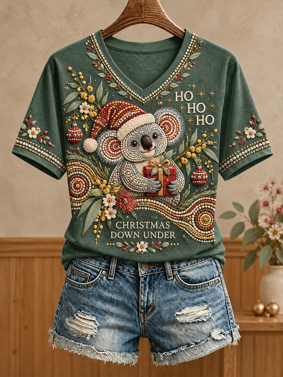Women's AU Christmas Aboriginal Culture Art Printed T-shirt