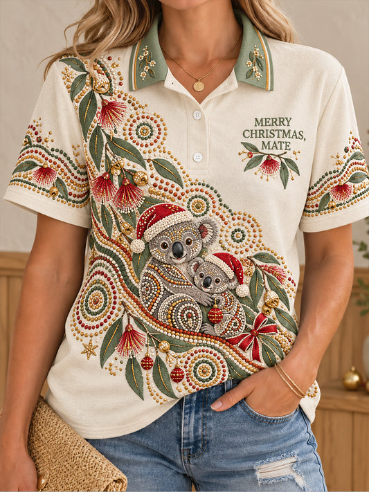 Women's AU Christmas Aboriginal Culture Art Printed Casual Tops