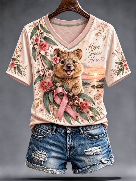 Women's Breast Cancer Awareness In Australia V-Neck Short Sleeve T-Shirt