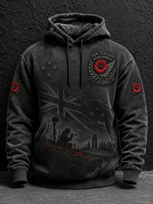 Men's Remembrance Day for New Zealand Veterans Oversized Drop-Shoulder Hoodie with Pockets