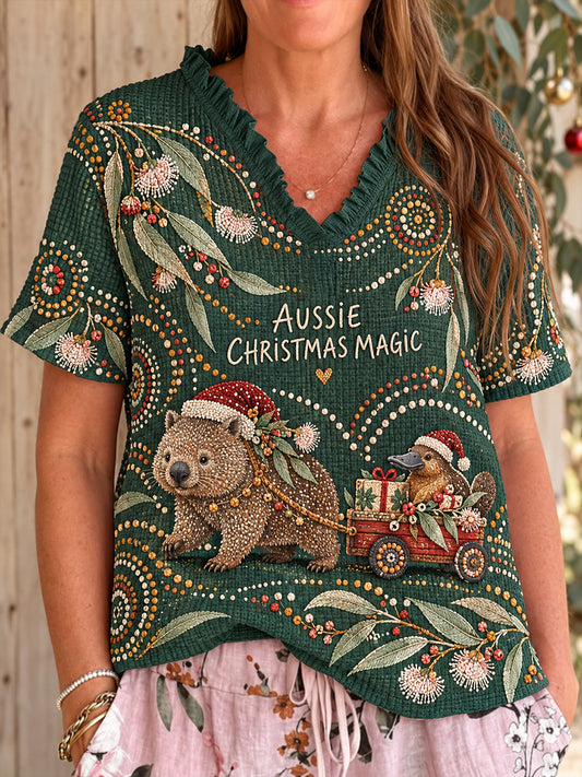 Women's AU Christmas Merry Down Under Printed Casual Tops