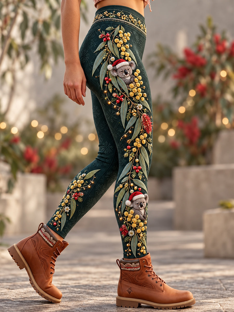 Women's Australian Christmas printed Stretch Leggings