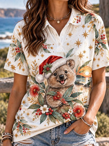Women's Australian Christmas printed polo T-shirt