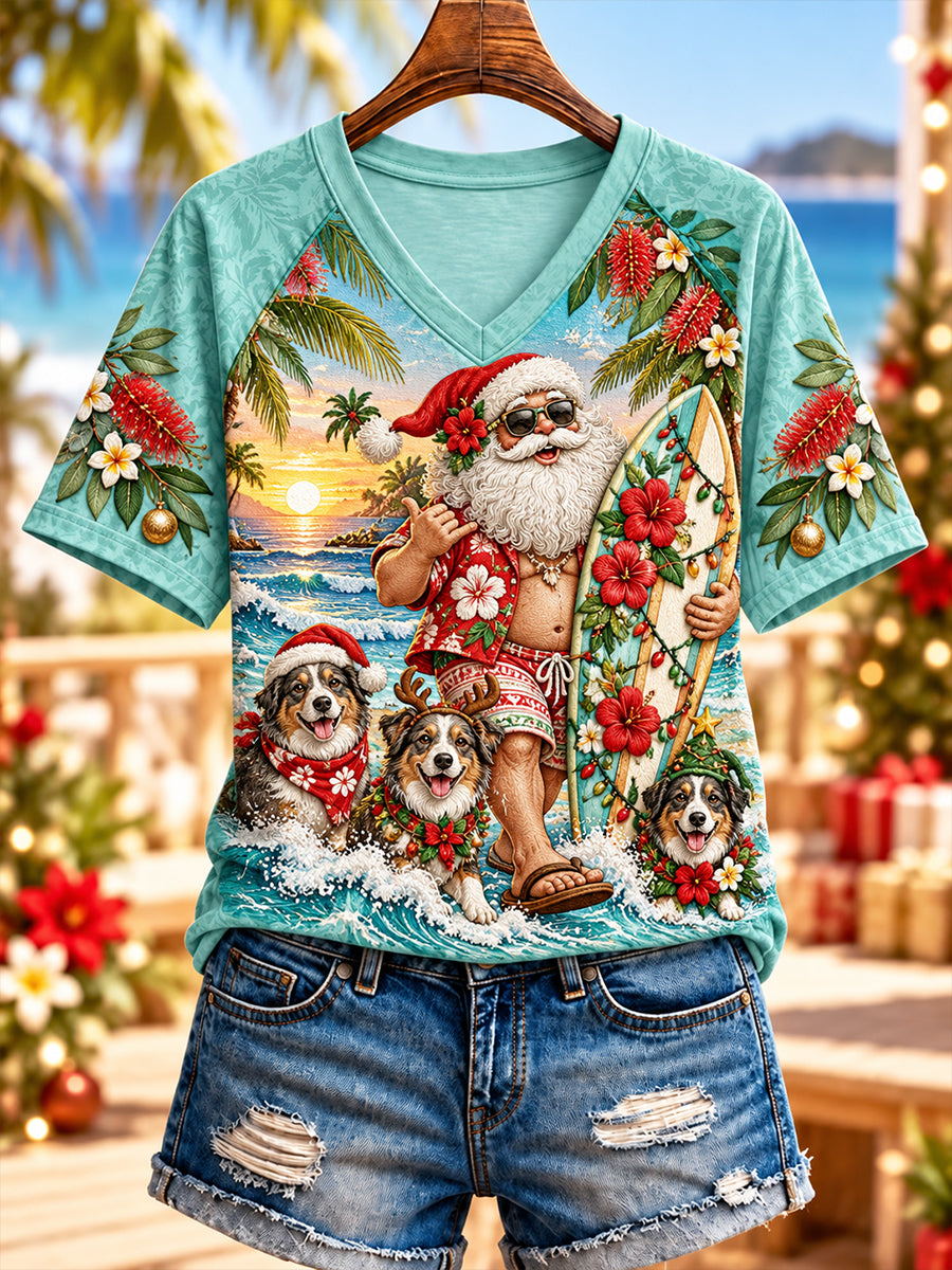 Women's Christmas In Australia V-Neck Short Sleeve T-Shirt