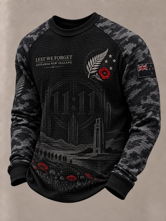 Men's New Zealand Veterans Remembrance Day Waffle-Knit Long-Sleeve Sweatshirt