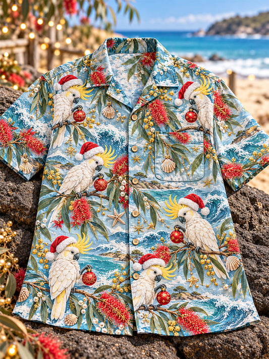 Men's Retro Australian Christmas Cotton-Linen Short-Sleeve Shirt