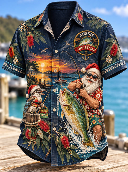 Men's Christmas In Australia Print Short-Sleeved Shirt