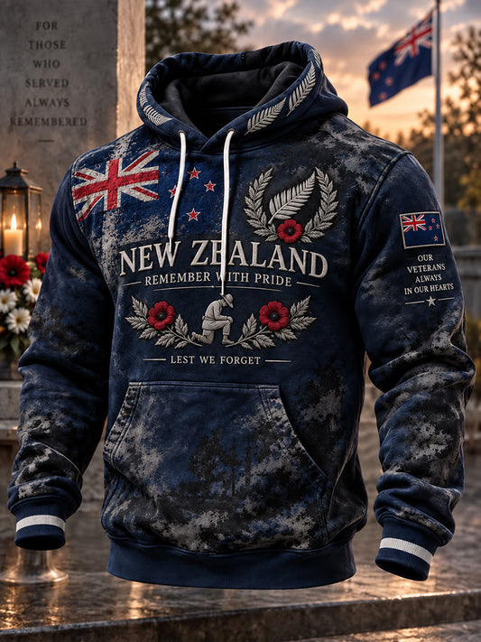 Men's New Zealand Veterans Remembrance Day  Oversized Drop-Shoulder Hoodie with Pockets
