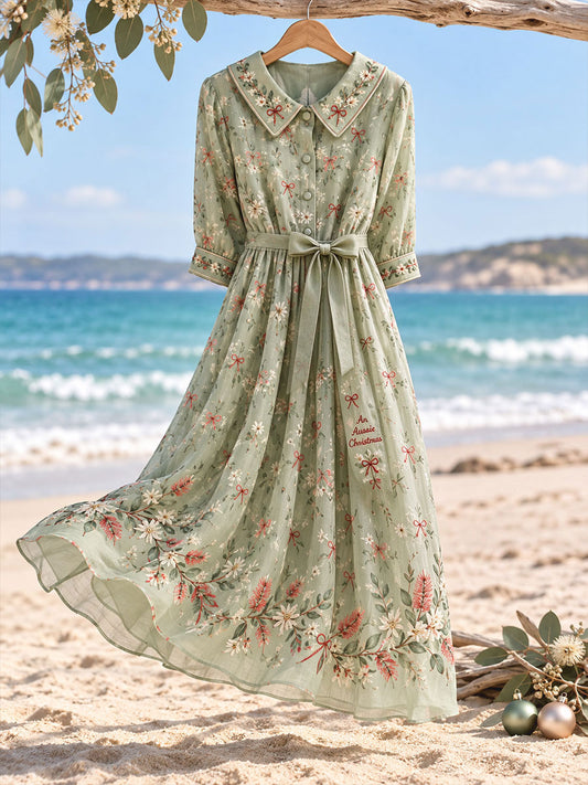 Women's AU Merry Christmas Down Under Art Printed Dress