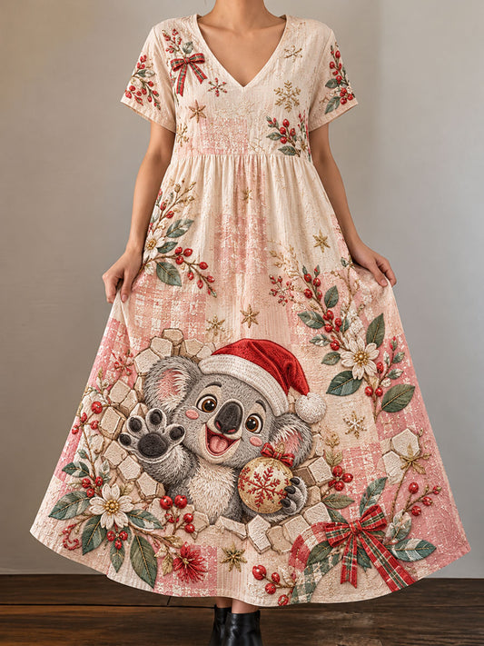 Women's Australian Christmas printed Short Sleeve Dresses