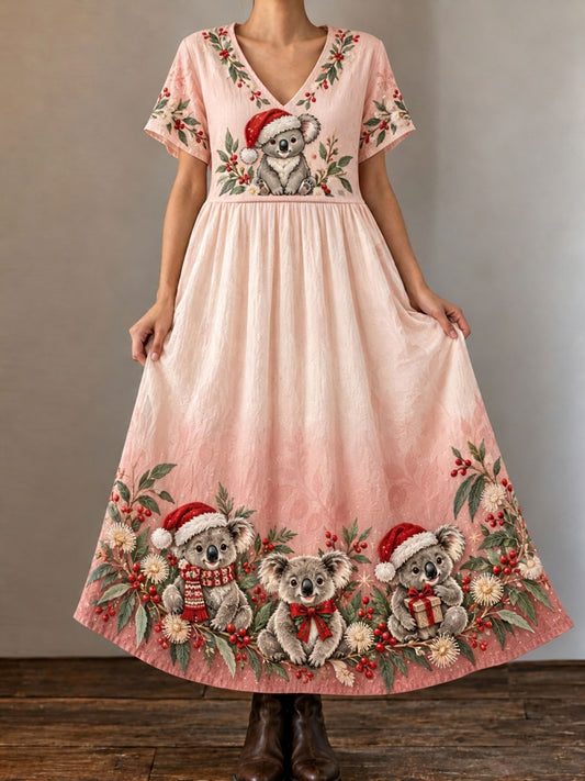 Women's Australian Christmas printed Short Sleeve Dresses