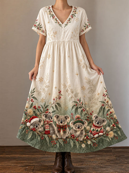 Women's Australian Christmas printed Short Sleeve Dresses