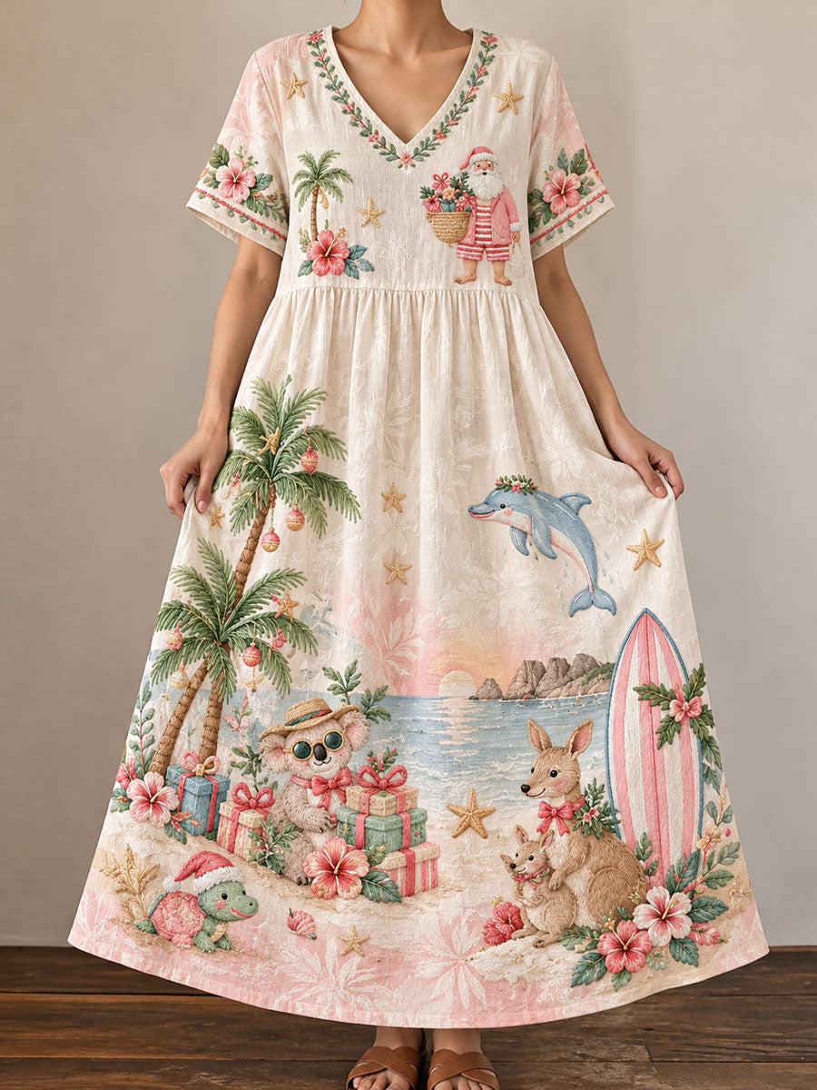 Women's Australian Christmas printed Short Sleeve Dresses